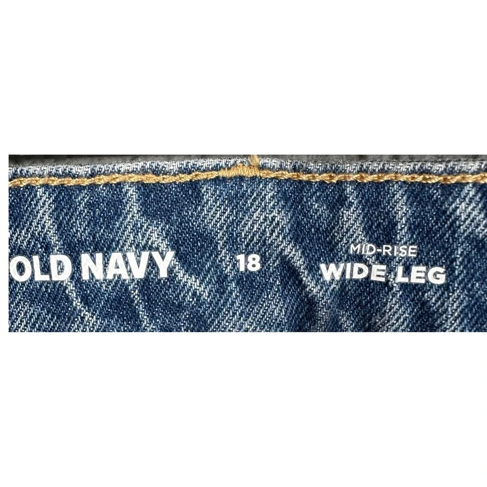 NEW Old Navy Jeans Womens 18 Blue Mid-Rise Wide Leg Distressed Stretch Denim